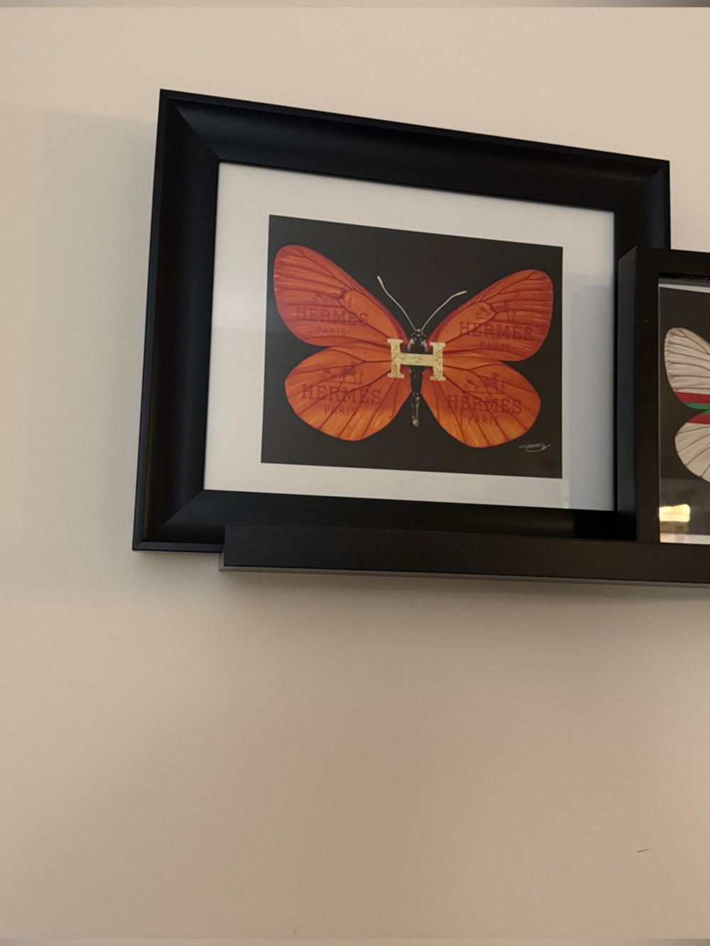 Black Framed Butterfly Wall Art - Orange & White Prints